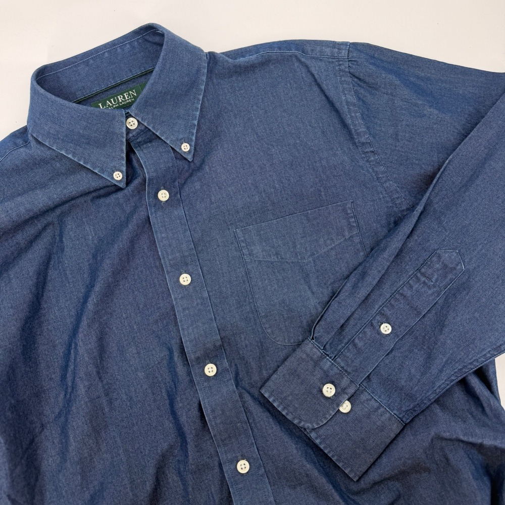 Lauren Ralph Lauren Mens Denim Chambray Shirt Blue Classic Fit 16.5 32/33 NWOT